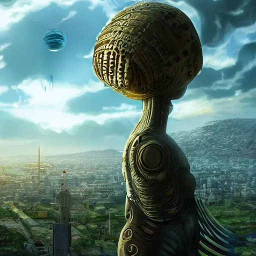 Prompt: Anime movie about an alien invasion Ancient Athens, UFOs, portrait, intricate, 8k highly professionally detailed, HDR, CGsociety