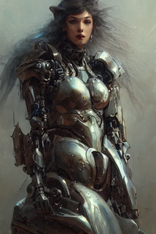 Image similar to portrait girl face metal cyborg armor and metal horse by gaston bussiere, anna nikonova aka newmilky, greg rutkowski, yoji shinkawa, yoshitaka amano, tsutomu nihei, donato giancola, geoffroy thoorens, concept art, trending on artstation, featured on pixiv