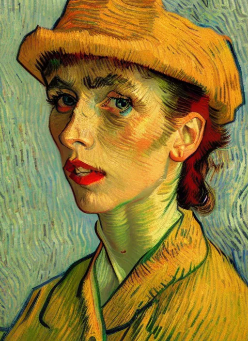 Image similar to portrait of a woman, detailed beautiful face in painting, detailed beautiful portrait, expressionist oil painting masterpiece, 8 k resolution, smooth, sharp focus, pastel color palette, trending on artstation, by van gogh