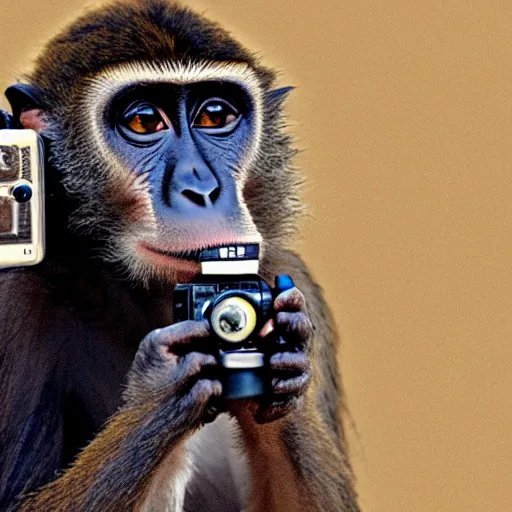 Image similar to Portrait of a monkey holding a camera