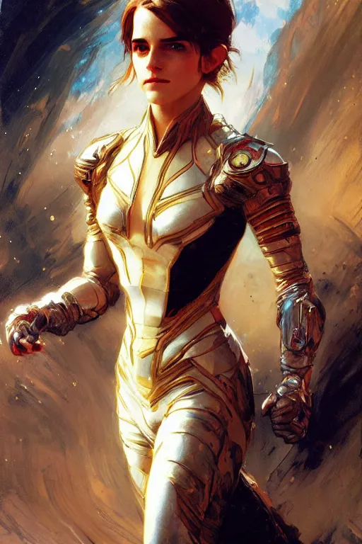 Image similar to emma watson futuristic fractal fightsuit gaston bussiere craig mullins j. c. leyendecker short wet hair