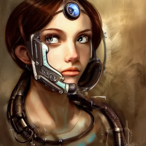 Prompt: cyborg girl, clockwork, springs, pistons, gears, wind - up parts, steampunk,, detailed study, realism, 1 6 f, focus on the girl, cute face, gabrielle rossetti