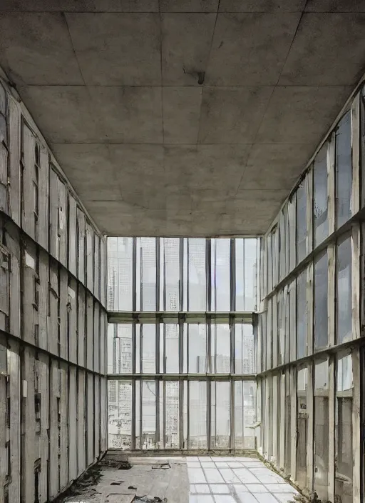 Image similar to “derelict architecture single building , the windows are broken, building designed by architect Oscar Niemeyer, architecture digest, building surrounded in a luxury environment, bright tones, fluorescent lighting,volumetric Lighting, photorealism, high detail, golden ratio, cinematic, octane renderer”