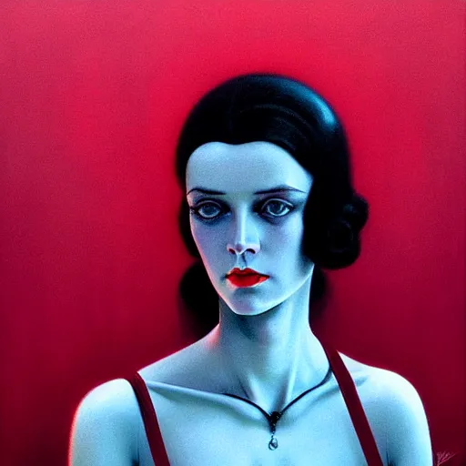 Image similar to concept portrait of woman from 2 0 s decade of xx century, dark atmosphere, lynchian, film noir, concept art, art by kuvshinov ilya and zdislav beksinski and wayne barlowe