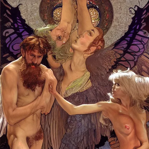 Image similar to angels wrestling with demons, hyper realistic, digital painting. art station. mood lighting, highly detailed, concept art, intricate, sharp focus, by shaun berke and alphonse mucha, milo manara - h 1 2 0 0