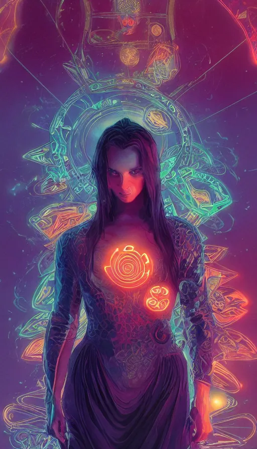 Image similar to tarot card, altered carbon, neon, fool, dreamy vibe, fibonacci, sweat drops, insane intricate, highly detailed, digital painting, artstation, concept art, smooth, sharp focus, illustration, unreal engine 5, 8 k, art by artgerm and greg rutkowski and alphonse mucha