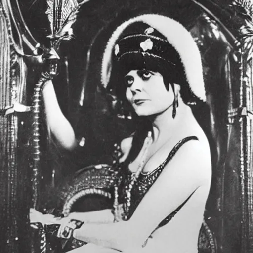 Prompt: Theda Bara as Cleopatra in her throne room