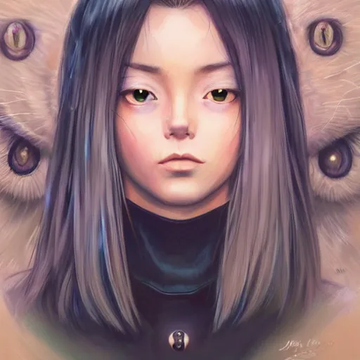 Image similar to A space realistic cat with big and cute eyes, fine-face, realistic shaded perfect face, fine details. realistic shaded lighting poster by Ilya Kuvshinov katsuhiro otomo ghost-in-the-shell, magali villeneuve, artgerm, Jeremy Lipkin and Michael Garmash, Rob Rey and Kentarõ Miura style, trending on art station