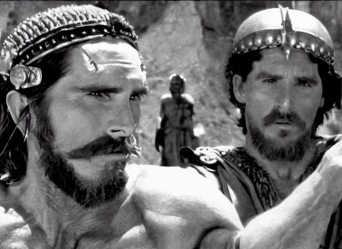 Prompt: film still of Christian Bale as Judah Ben-Hur in Ben Hur 1959