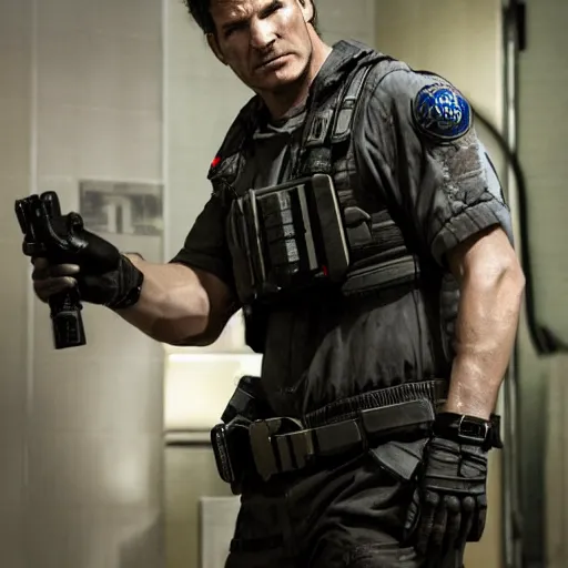 Prompt: David Boreanaz as chris refield in resident evil, 4k, high detail, high-resolution photograph, professional photography
