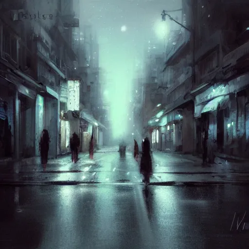 Image similar to empty street at night, after hours, sadness, by wlop