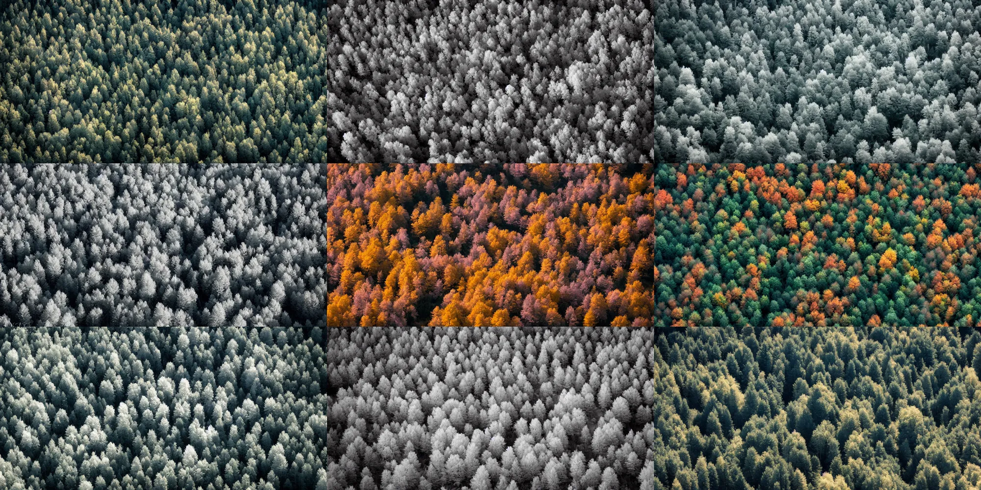 Prompt: A forest, infrared photography, aerial view