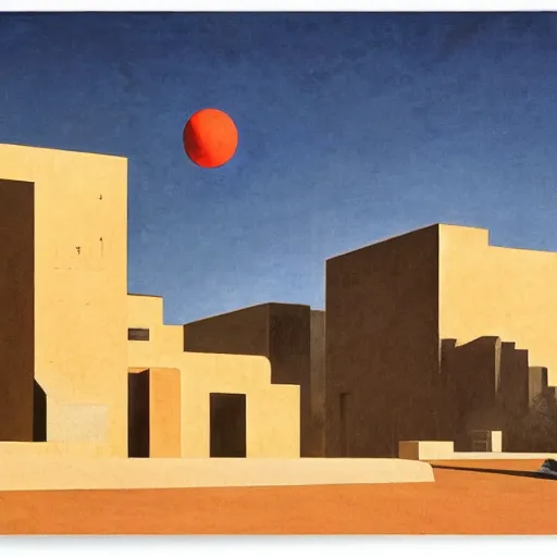 Image similar to a matte painting of a painting by giorgio de chirico by emiliano ponzi, james gilleard, george ault, david hockney, atey ghailan, albert namatjira, marius borgeaud, minimalist, bauhaus, retrofuturism, postminimalism, concept art, matte background, matte drawing, magical realism, space art, generative art