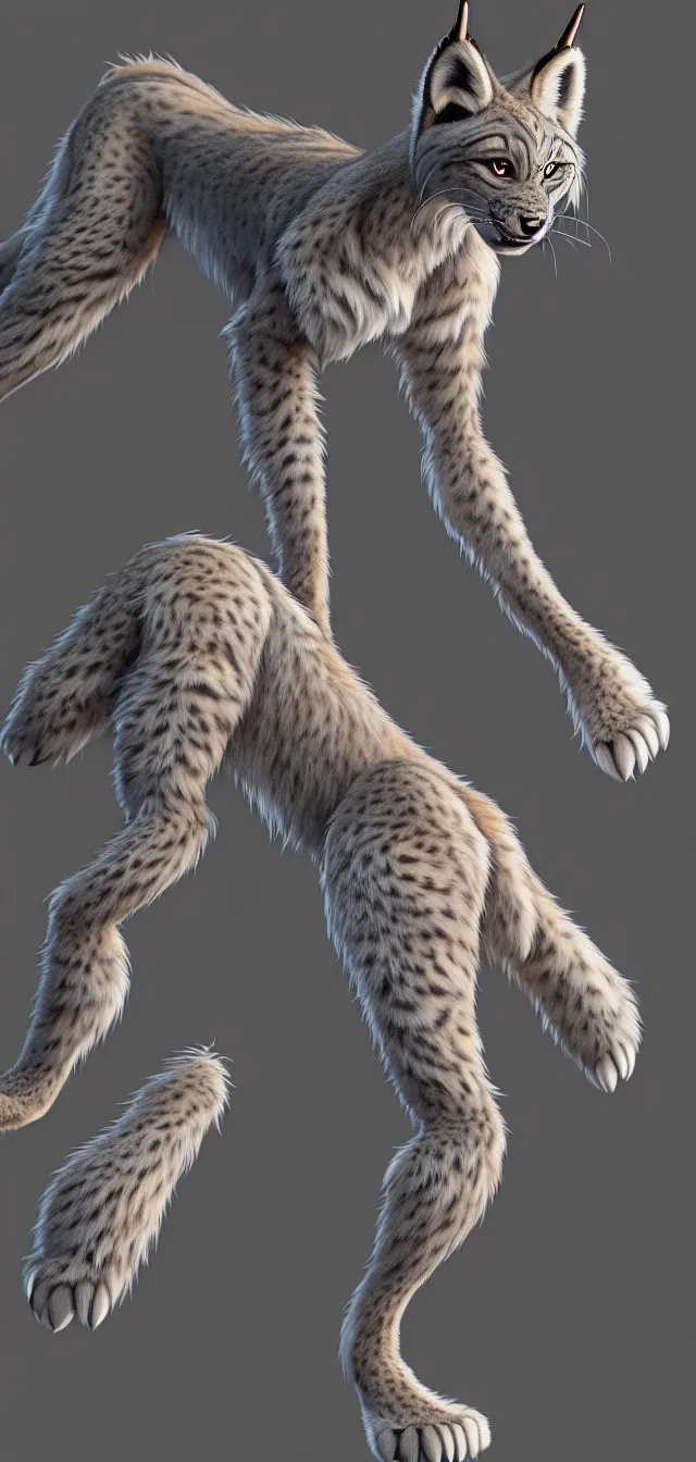 Image similar to the full body of anthropomorphic lynx fursona from behind wearing a steampunk suit as unimaginably beautiful, gorgeous, elegant, young woman with lynx head, fluffy tail, paw pads, an ultrafine hyperdetailed illustration by furaffinity, intricate linework, white fur, unreal engine 5 highly rendered, global illumination, radiant light, detailed and intricate environment