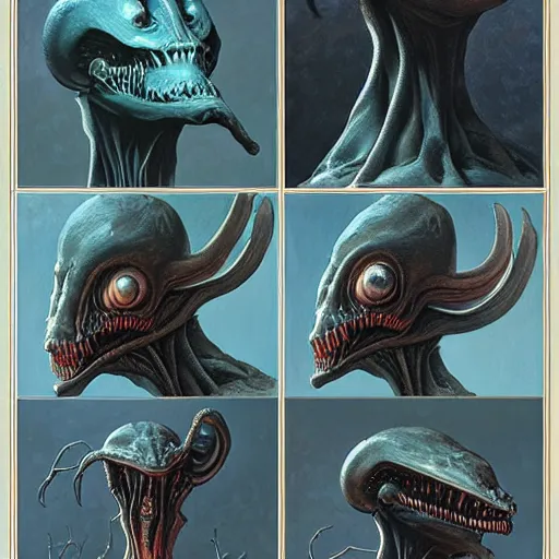 Image similar to aliens from the second edition of barlowe's guide to extraterrestrials, highly detailed, photorealistic, artstation, highly detailed, oil painting, dramatic lighting, award - winning, accurate anatomy