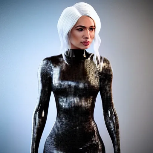 Image similar to “These 3D portraits are unbelievably incerdibly realistic. unreal engine 5. RTX. ray tracing. nvidia hairworks. portrait of Gorgeous girl with white hair futuristic. In bodysuit. Magic sparkles. very high detailed. By Charli Amani. ultra by Vishwesh Taskar