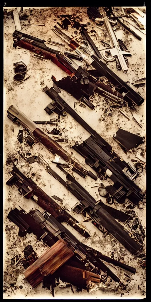 Image similar to kodak portra 4 0 0, wetplate, 8 k, shot of a highly detailed jesus gun rack explosion accident