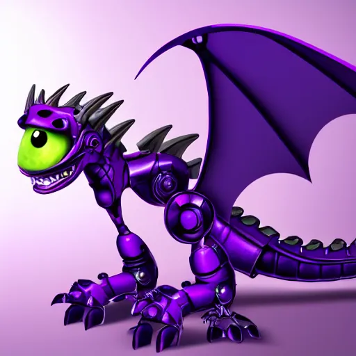 Image similar to very cute small purple robototechnic dragon with well-designed head and four legs, Spyro,Disney, digital art