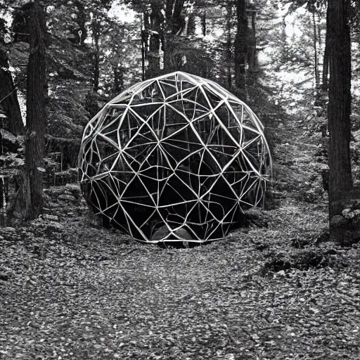 Prompt: lost in the woods by buckminster fuller