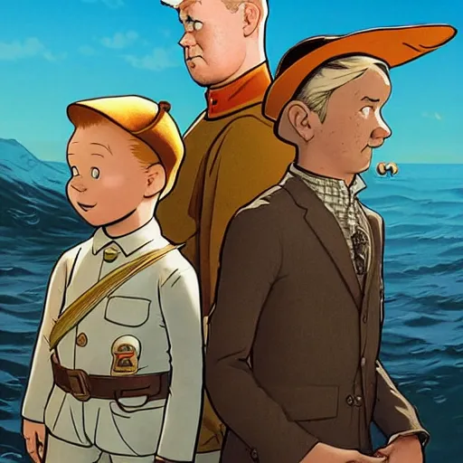 Prompt: Tintin and Haddock goes into an adventure. Elegant, intricate, digital painting, artstation, concept art, smooth, sharp focus, illustration, art by artgerm and greg rutkowski and alphonse mucha