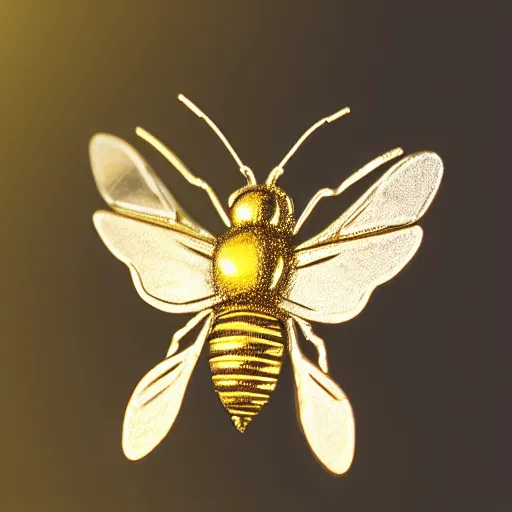 Image similar to honey bee made of metal, shiny, glowing