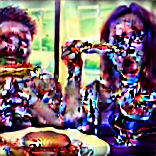 Prompt: hamburger eating people, parody horror movie high quality screenshot upload, professional photography, canon lens