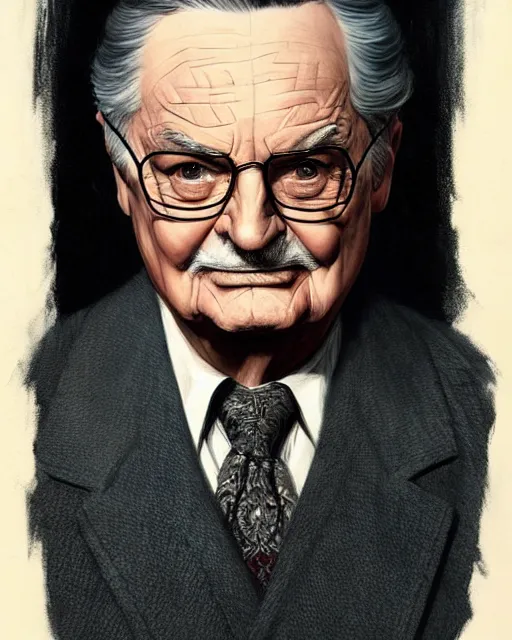 Image similar to mr. feeny from boy meets world as batman, character portrait, portrait, close up, concept art, intricate details, highly detailed by greg rutkowski, michael whelan and gustave dore