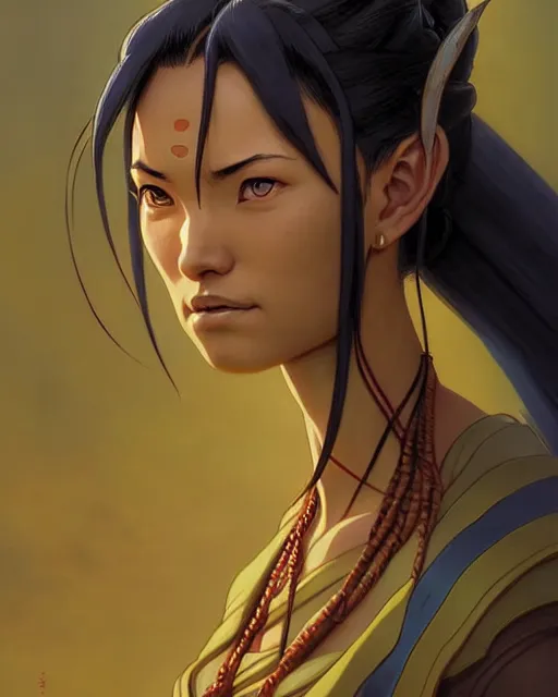 Prompt: mai from avatar the last airbender, character portrait, portrait, close up, concept art, intricate details, highly detailed by greg rutkowski, michael whelan and gustave dore