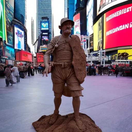 Image similar to extree long - shot photograph of a very detailed renaissance clay sculpture of walter white wearing a phrygian cap in times square, made by michelangelo, hyper detailed, sharp focus, 8 k resolution, ray tracing