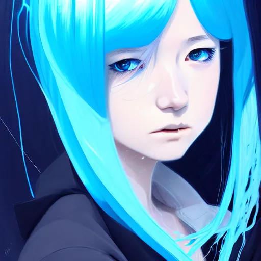 Prompt: blue slime swirling around a pensive rimuru tempest, enveloped in ghosts, sky blue straight hair, bangs, with amber eyes, black jacket, high collar, ultra fine detaile, dark theme, digital painting, psychedelic, cinematic, wlop, pixiv, ilya kuvshinov, ross tran