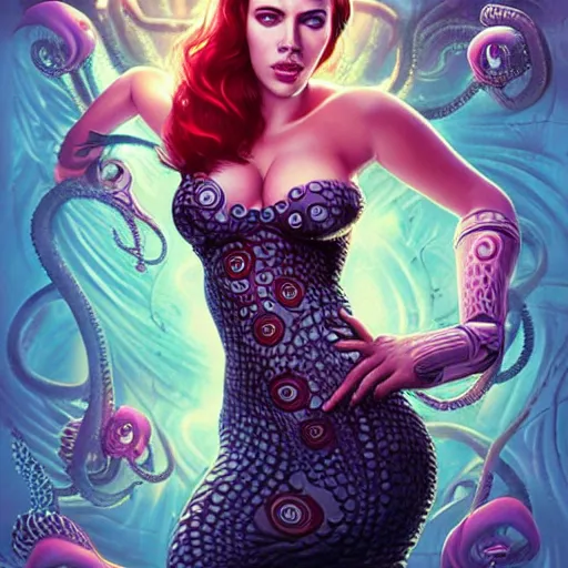 Image similar to underwater naga bioshock portrait of scarlett johansson, octopus, Pixar style, by Tristan Eaton Stanley Artgerm and Tom Bagshaw.