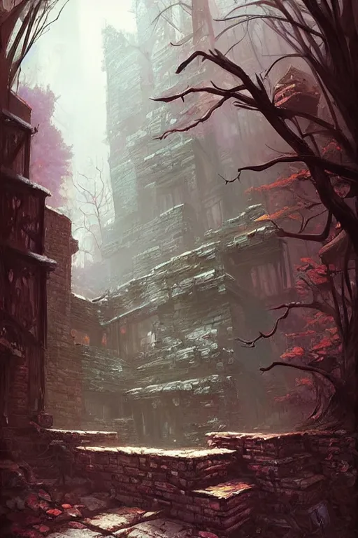 Image similar to (((((a ramshackle manhattan brick brownstone deep in the forest))))) by Andreas Rocha!!!!!!!!!!!!!!!!!!!!!!!!!!!