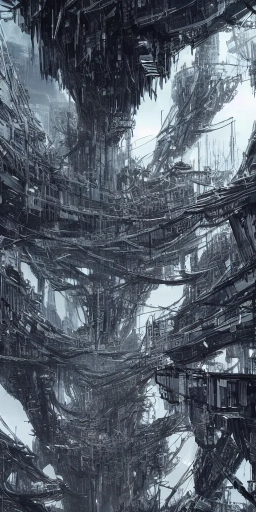 Image similar to tsutomu nihei artificial megastructure dystopian cyberspace construct landscape concept art