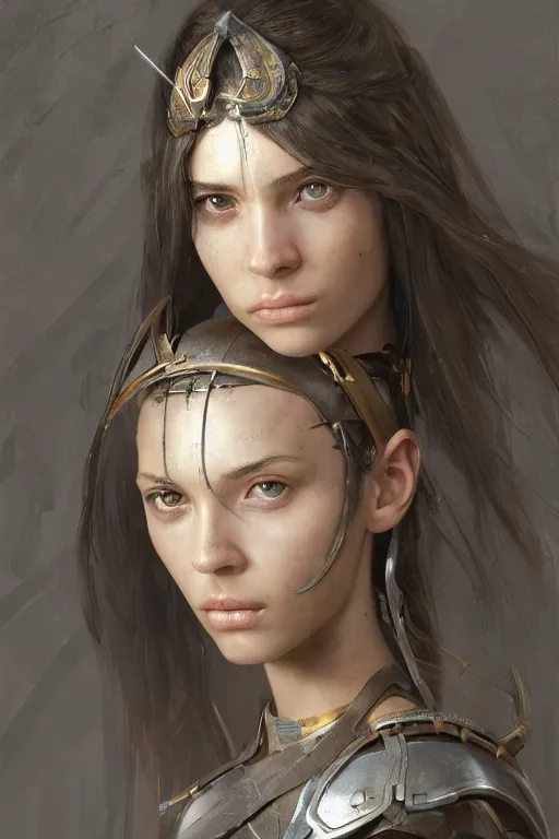 Image similar to a photorealistic painting of an attractive young girl, partially clothed in battle armor, olive skin, long dark hair, beautiful bone structure, perfect eyes, symmetrical facial features, intricate, elegant, digital painting, concept art, illustration, sharp focus, minimal artifacts, 8k, from Metal Gear, in the style of Ruan Jia and Mandy Jurgens, by Greg Rutkowski, trending on Artstation, award winning