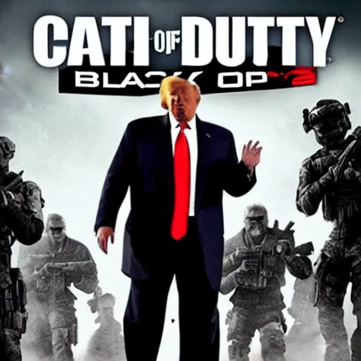 Image similar to Donald Trump on the call of duty black ops 2 cover art