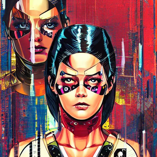 Image similar to portrait of a female android, by MARVEL comics and Sandra Chevrier