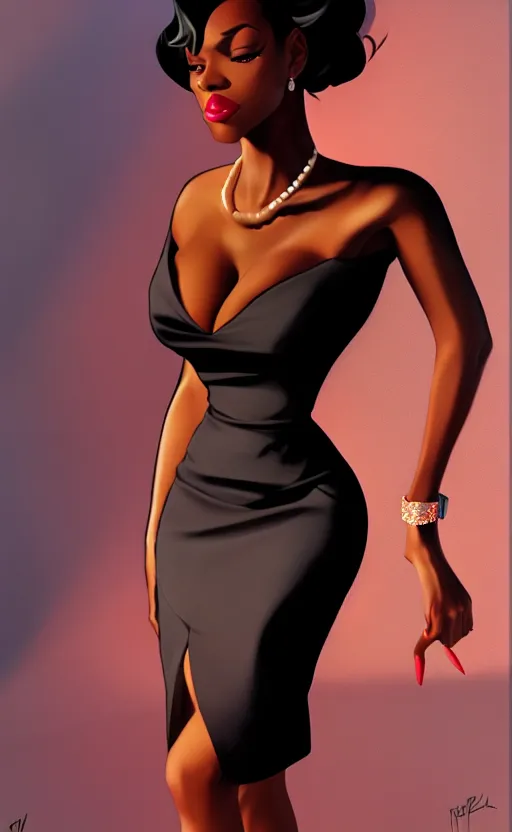 Prompt: a beautiful black femme fatale woman wearing a cocktail dress and heels, anime. realistic shaded lighting by ilya kuvshinov giuseppe dangelico pino and michael garmash and rob rey, 8 k