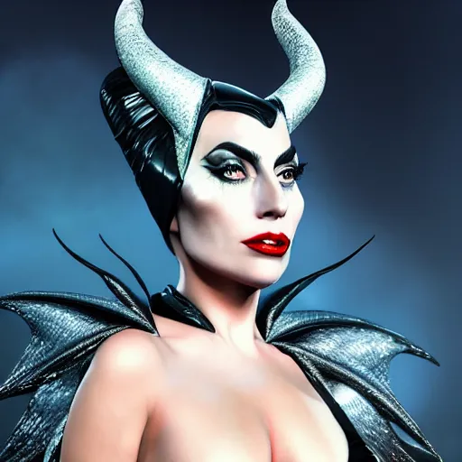 Image similar to Lady Gaga as real life Maleficent, fantasy, artstation, 8k resolution