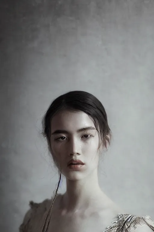Prompt: a stunning intricate portrait of A beautiful oriental girl, epic character composition, by Alessio Albi and Nina Masic, soft focus, vertical portrait, natural lighting, f2, 50mm, classic chrome, film grain, cinematic lighting
