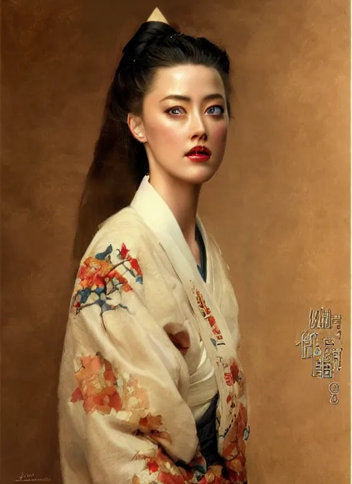 Image similar to detailed portrait of amber heard wearing hanfu, natural light, painting by gaston bussiere, craig mullins, j. c. leyendecker