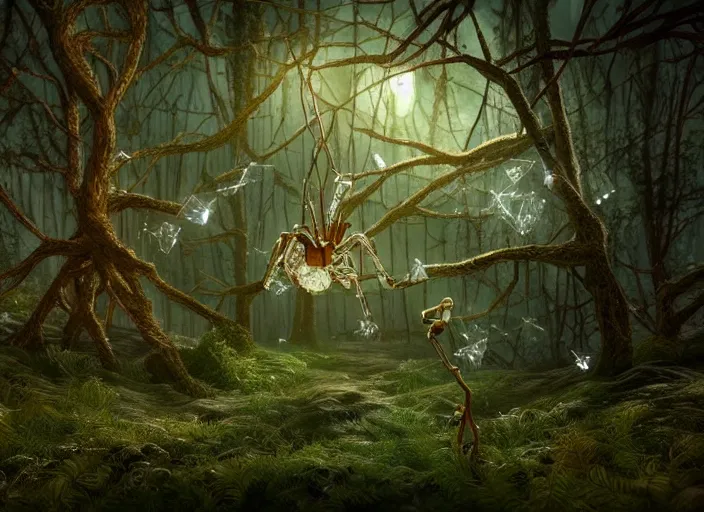 Image similar to crystal spider in a magical forest. highly detailed 8 k. intricate. lifelike. soft light. fantasy horror style. cinematic post - processing