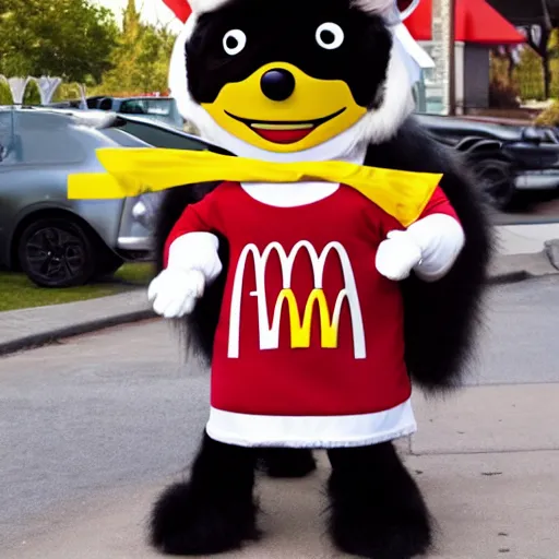 Prompt: photo of anthropomorphic dog working for mcdonalds, fur