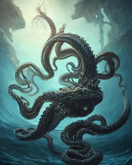 Image similar to A transparent Kraken in the sea, highly detailed, fantasy art, monster art, in the style of greg rutkowski, illustration, epic, fantasy, intricate, hyper detailed, artstation, concept art, smooth, sharp focus, ray tracing