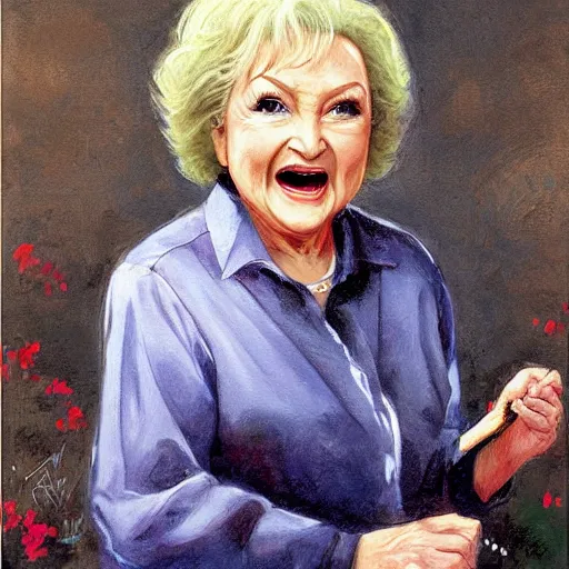 Prompt: anime betty white by by Hasui Kawase by Richard Schmid on canvas