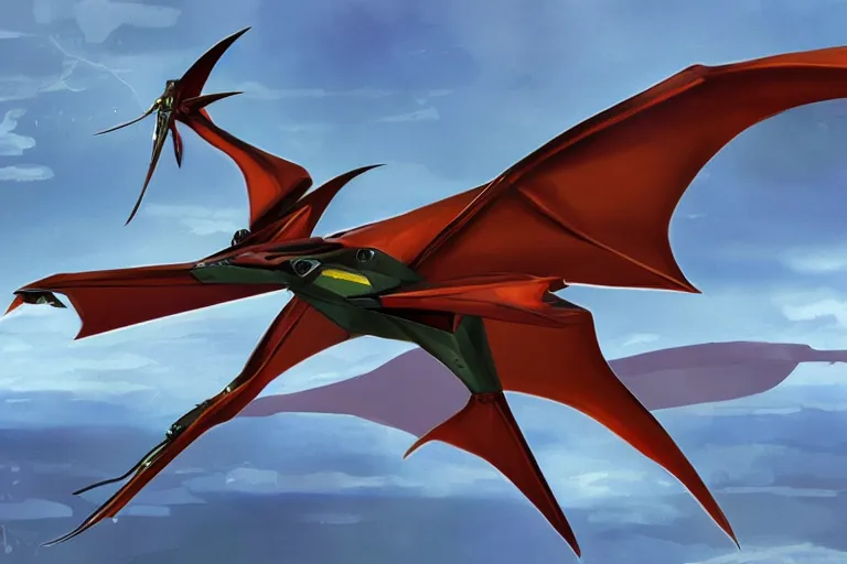 Prompt: a pteranodon mecha fighter boeing concept art