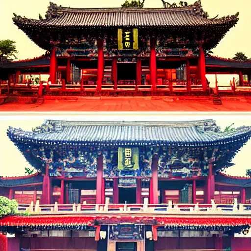 Image similar to jin ancestral temple temple in taiyuan china by anato finnstark, by alena aenami, by john harris, by ross tran, by wlop, by andreas rocha