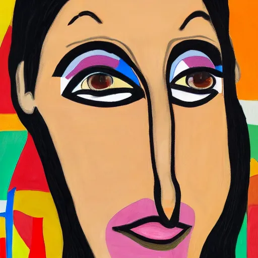 Image similar to portrait of kim kardashian painted in the style of george condo, intricate, dark, highly detailed, oil on canvas, terrifying, brilliantly colored, 8 k