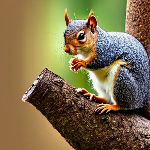 Prompt: a small squirrel is standing on a log, a jigsaw puzzle by john nicolson, featured on cg society, naturalism, sharp focus, behance hd, national geographic photo