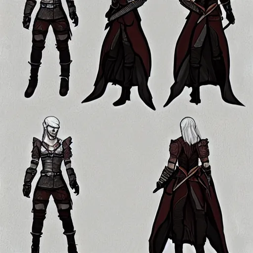 Image similar to character concept art sheet the witcher 3 female, turnaround, concept art, sketchy style