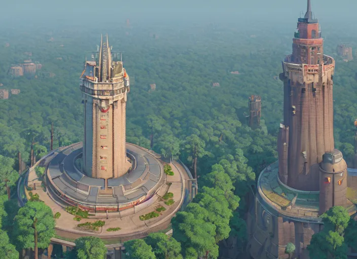 Prompt: overhead view of the great tower of the south, medium shot, studio ghibli, pixar and disney animation, sharp, rendered in unreal engine 5, anime key art by greg rutkowski, bloom, dramatic lighting